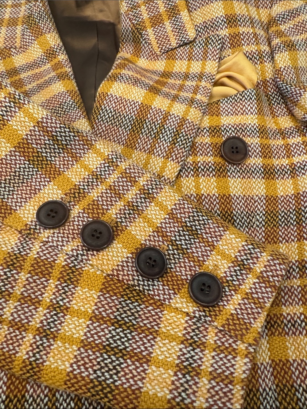 Escada Vintage Wool Orange and Brown Plaid Double-Breasted Blazer EUR 42 US 8 - Picture 12 of 13
